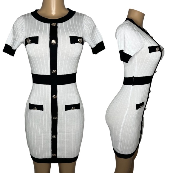 NWT Size S/M Elegant White and Black Bodycom Women Dress Slim Fit Stretchy Dress - Picture 1 of 6
